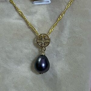 14KGP Back Tahitian Pendant Necklace 22”